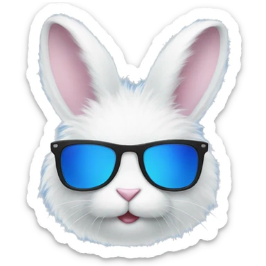 Very fluffy rabbit with blue sunglasses sticker