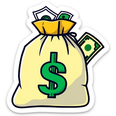 money bag with DEPOSIT written on it, bank deposit bag, dollar sign, canvas bag sticker