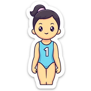 Girl in leotard holding number 1 sticker