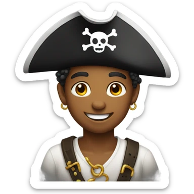 smiling boy with earrings wearing pirate hat sticker