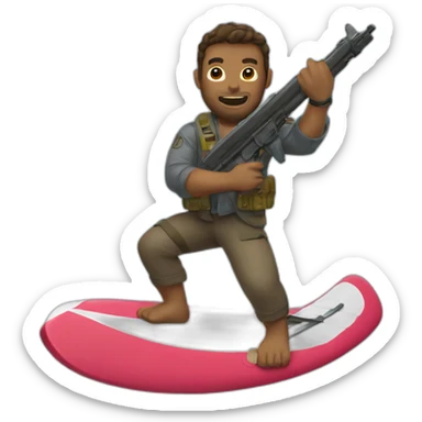 man with guns on bear surfing sticker