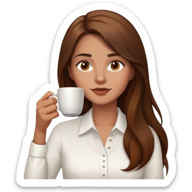 Yoga Woman white shirt long brown hair drinks coffee sticker