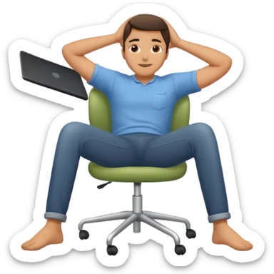 relaxed man leaning back on chair with legs on desk and hands behind head sticker
