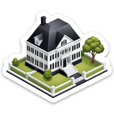 White and black colonial mansion, isometric exterior  sticker