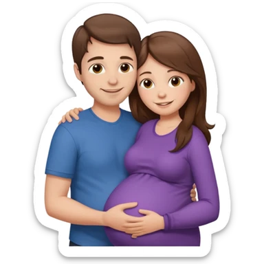 

"Men with short brown hair and fair skin hugging a pregnant woman with long brown hair and fair skin, smiling."

 sticker