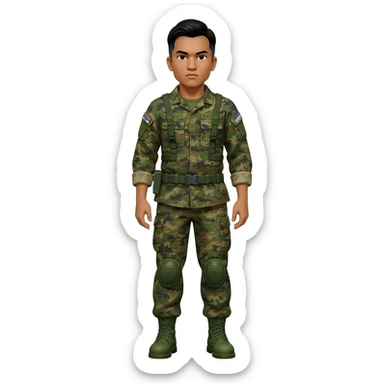 Filipino soldier bdu camo with green combat boots no plate carrier and no belt no knee pads sticker