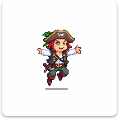 pirate character jumping animation, 32-bit style, game sprite, mid-air sticker