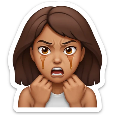 Brown woman choking herself angry face sticker