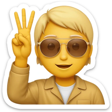 the yellow circle wearing sun glasses emoji holding up a peace sign sticker