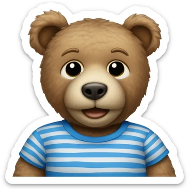 Teddy bear wearing blue stripy T-shirt sticker