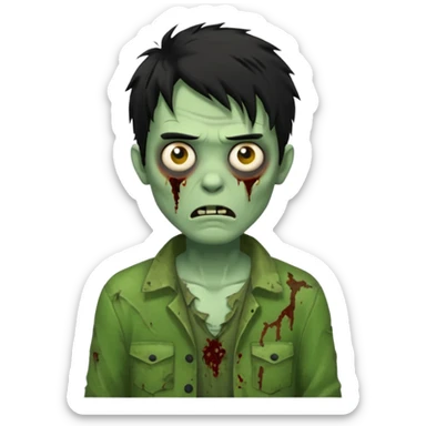 crie um emoji de zumbi homen de cabelo preto grande bagunçado assim🧟 sticker