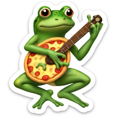 Frog playing a banjo on top of a pizza  sticker