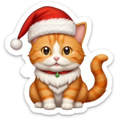Make me a orange tabby cat with a white chin and a bit of white on the end of his tail and  a Santa hat that looks like 🐱 emoji with no beard  sticker