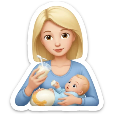 Mom feeding baby with milk sticker