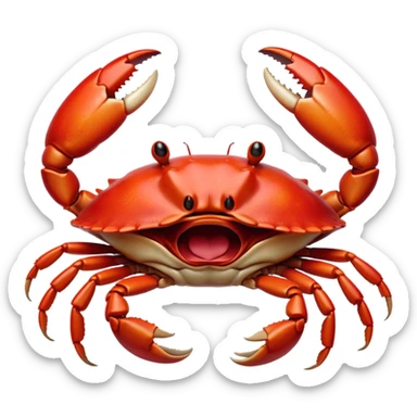 Cinematic Realistic Cute Yawning Crab Portrait Emoji, Head tilted slightly with a dramatic, wide-open yawn, showcasing a soft, textured red shell with a charming, naturally formed face and drooping features, rendered with realistic detail and warm, sandy light, high shine, relaxed yet expressive, styled with a dash of coastal charm, soft glowing outline, capturing the essence of a sleepy yet affectionate crab that appears ready to stretch out on the shore for a peaceful nap! sticker