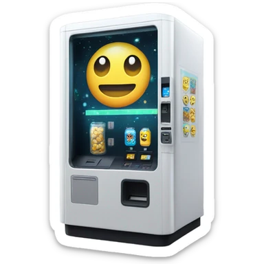 scifi vending machine, sci-fi concept machine, cute, isometric, pixel smiley face sticker
