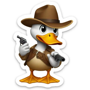 Duck with cowboy hat pointing a gun simple sticker