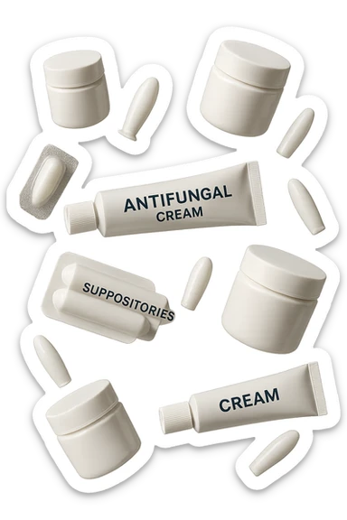 boccette di farmaci fluttuano in aria: creme, ovuli o antimicotici, IPERREALISTICO 4K sticker