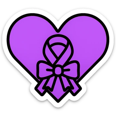 Add a bow to the ribbon on the purple heart, keep the color outline icon style, with no background. sticker