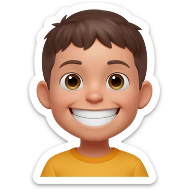 A boy with a big giant smile sticker