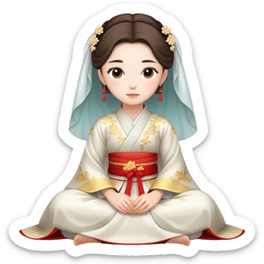 Beautiful girl wearing Hanfu wedding dress sitting sticker