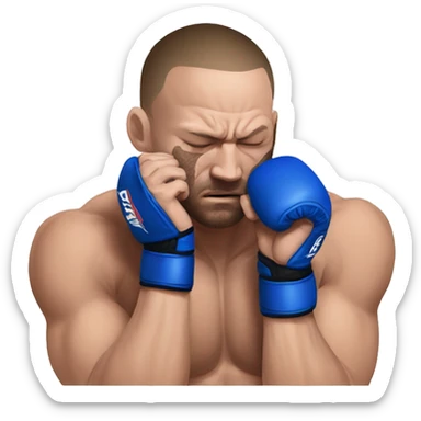 an mma fighter in pain covering his face sticker