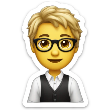 Niño de piel oscura con gafas cuadradas cabeza redonda pelo corto negro nariz grande labios grandes cejas pequeñas ojos marrones sticker