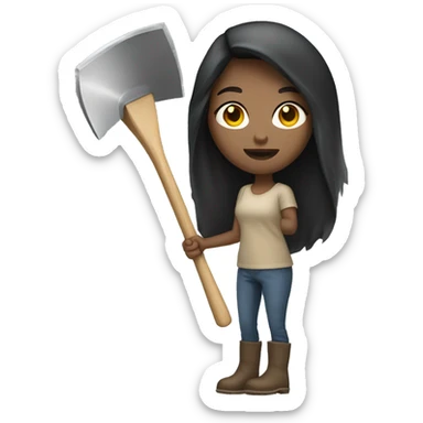 Beige Women with long dark hair light skin holding big shovel sticker