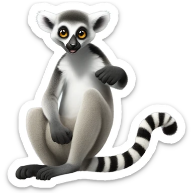 A smart lemur sits sideways, looks at us, shows a thumbs up on its upper paw and smiles sticker