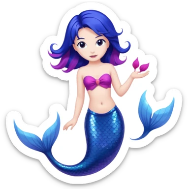 Mermaid cheveux bleu foncé peau blanche avec une queux bleu rose violet   sticker