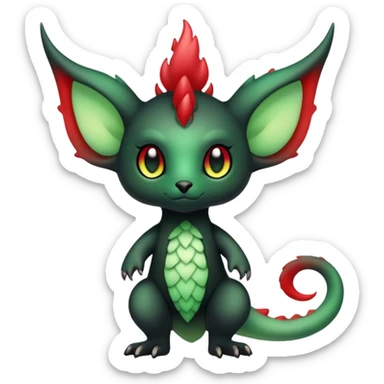 Kawaii Cute Edgy Black Green Red ethereal Fionbri-Vernid-Trico-animal-creature full body sticker