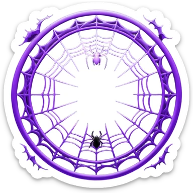 a circular frame of glowing purple spider webs with tiny bats  sticker