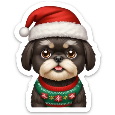 BLACK SHIH TZU WITH CHRISTMAS SWEATER AND HAT sticker