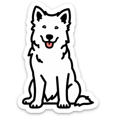 A pure white Border Collie dog sitting, with fluffy fur, alert pointed ears, and friendly expression sticker