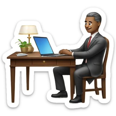 Rich man working setting on a chair and near the table with laptop he is Chinese  sticker