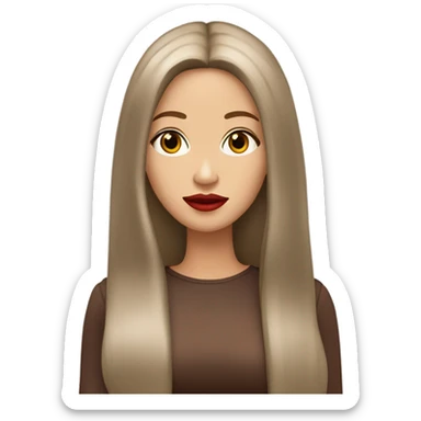 Amelije women, chocolate Brown Long hair, doll eyes ,red lips, light skin ￼ sticker