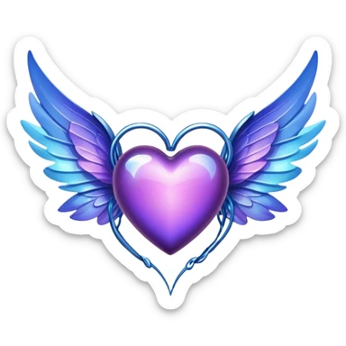 Purple Heart with blue fairy wings sticker