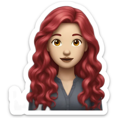 woman with long ruby hair and white skin sticker