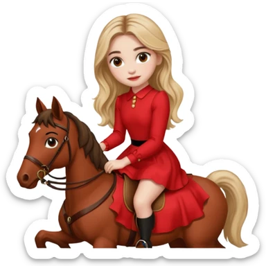 sabrina carpenter wearing red dress while riding a horse sticker
