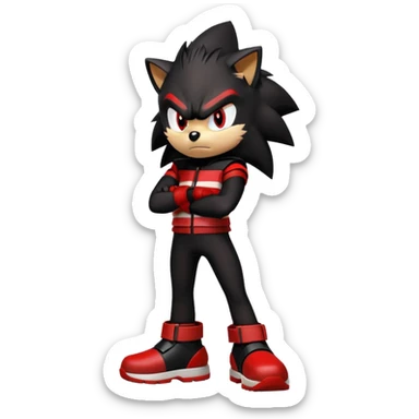 Angry Shadow the Hedgehog with black fur, red stripes, hover shoes, and arms crossed sticker