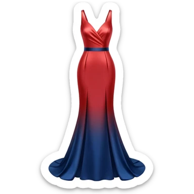 realistic isolated long slim pastel red formal party satin dress with gradient shiny sparkling dark blue sticker