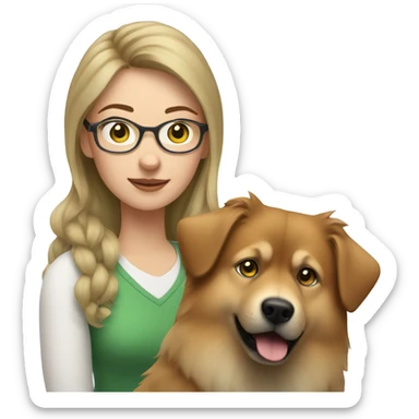 Brown light hair woman aux Green eyes with glasses Green eyes and White eurasier dog  sticker