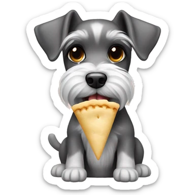 Miniature schnauzer eating a polish pierogi sticker