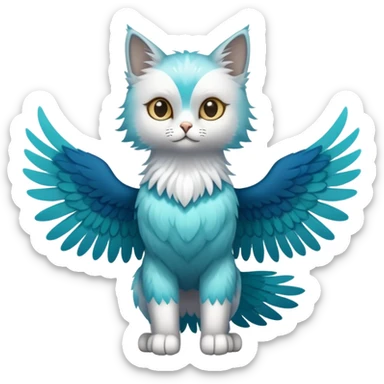 ￼A standing, slender cat with light blue and teal fur, and eagle wings sticker
