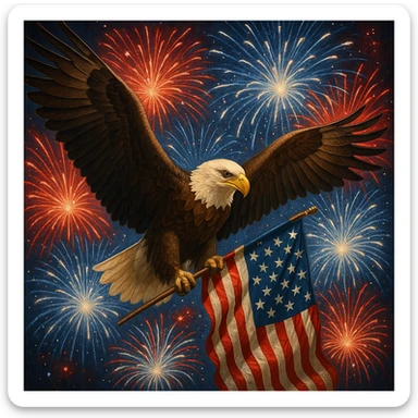 bald eagle with American flag, Fourth of July theme sticker