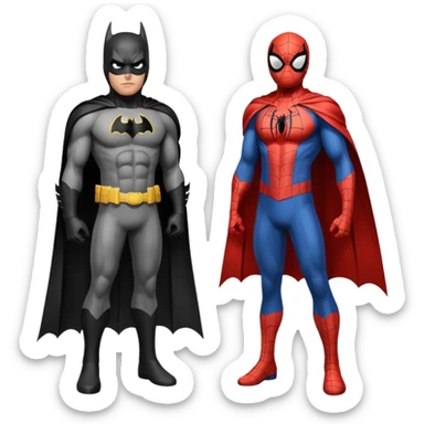 fusion of Batman and Spiderman, superhero mashup, standing together, both costumes combined, no text sticker