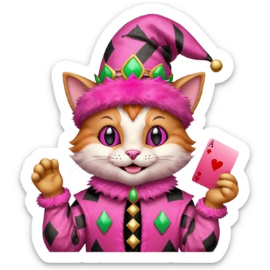 court jester cat medieval, poker card ace, pink sticker