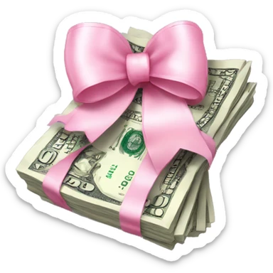 A bunch of dollars, tied with pastel pink bow sticker