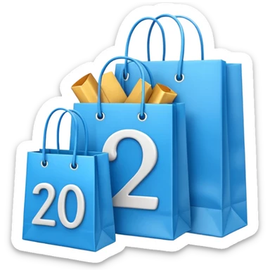 Shopping bags and gift boxes with blue colored , and 20% sign sticker