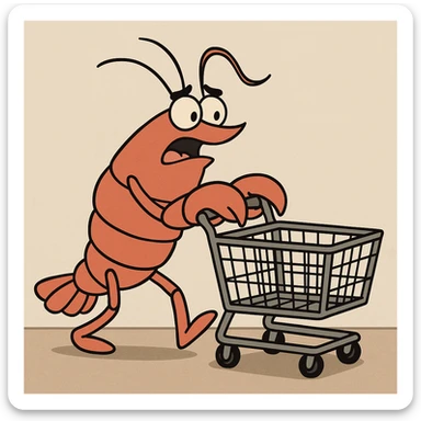 lobster pushing a shopping cart sticker